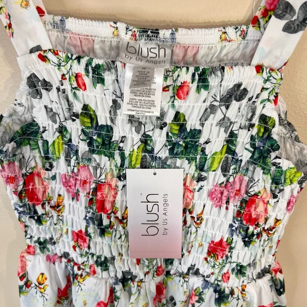 Blush by Us Angels Girls Dress 16 White Floral Smocked Sleeveless Fit & Flare‎